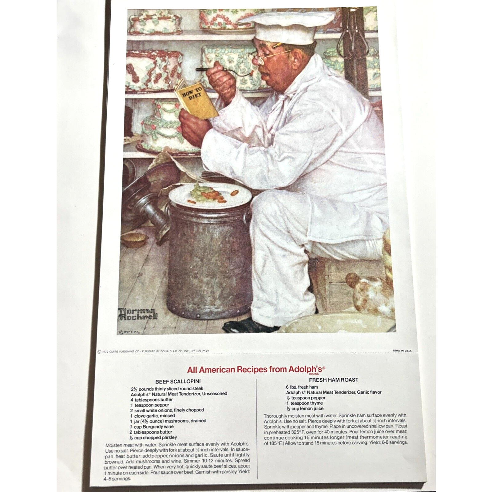 Recipes By Norman Rockwell 1972 Adolphs Curtis Publishing Co Ad Donald Art Co